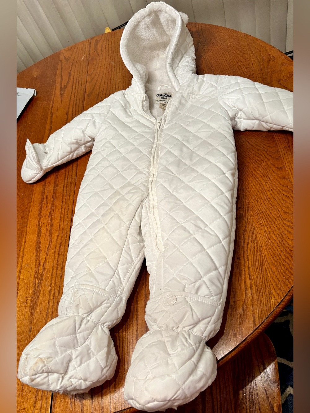 OshKosh B'gosh White Quilted Hooded Baby One-Piece
